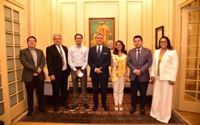 El Presidente Andrés Atayde, el Dip. Raúl Torres y la Secretaria Celina Saavedra, se reunieron con el Presidente de Cámara de Comercio de la Ciudad de México (CANACO), Jésus Rodríguez Cárdenas.